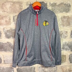 NHL Chicago Blackhawks Men's Large Gray Heathered Quarter Zip Pullover Sweater